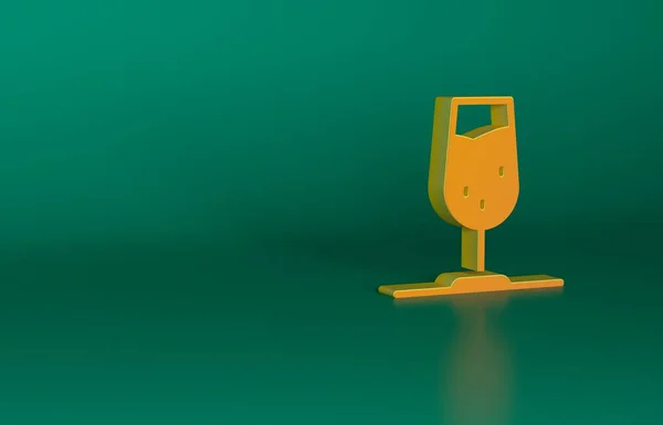 緑の背景に隔離されたオレンジワイングラスアイコン ワイングラスの看板 最小限の概念 3Dレンダリング図 — ストック写真