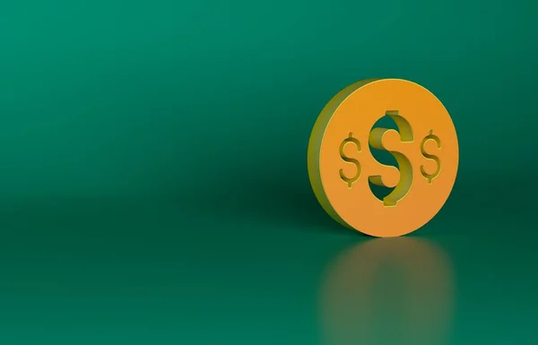Ícone Símbolo Dólar Laranja Isolado Fundo Verde Dinheiro Dinheiro Riqueza — Fotografia de Stock