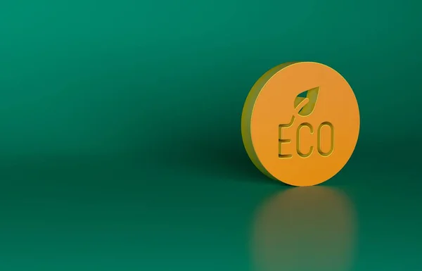 オレンジの葉緑の背景に隔離されたエコシンボルアイコン バナー ラベル エコグリーンのステッカー 最小限の概念 3Dレンダリング図 — ストック写真