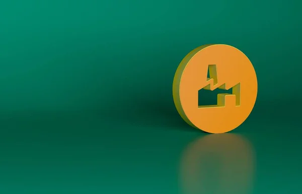 Orange Factory production icon isolated on green background. Industrial building. Minimalism concept. 3D render illustration.