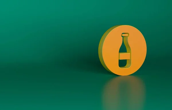 緑の背景に隔離されたオレンジボトルのアイコン 最小限の概念 3Dレンダリング図 — ストック写真