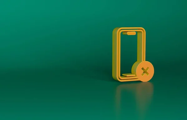 オレンジ緑の背景に隔離された携帯電話のアイコンはありません 会話も電話もなし 細胞の禁止 最小限の概念 3Dレンダリング図 — ストック写真