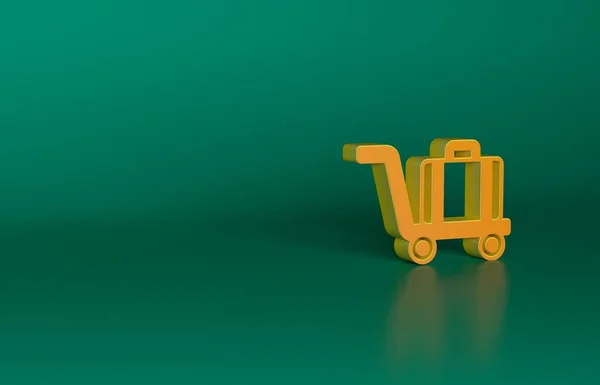Orange Trolley Bőrönd Ikon Elszigetelt Zöld Alapon Utazó Csomagjelzés Útipoggyász — Stock Fotó