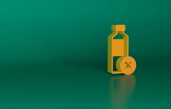 オレンジ緑色の背景に水ボトルのアイコンはありません ペットボトルはなし 水のボトルの禁止記号 最小限の概念 3Dレンダリング図 — ストック写真