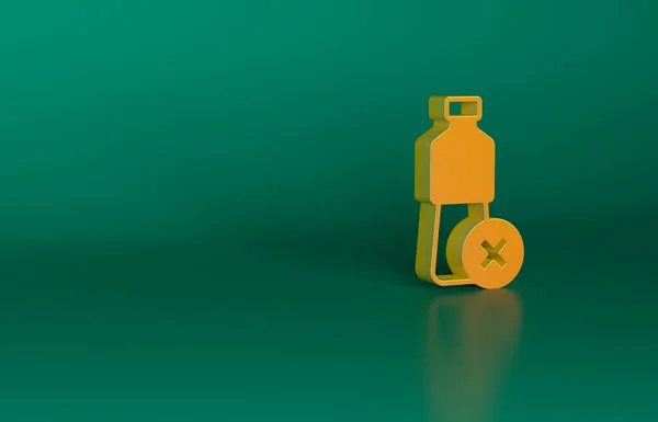Oranje Geen Water Fles Pictogram Geïsoleerd Groene Achtergrond Geen Plastic — Stockfoto