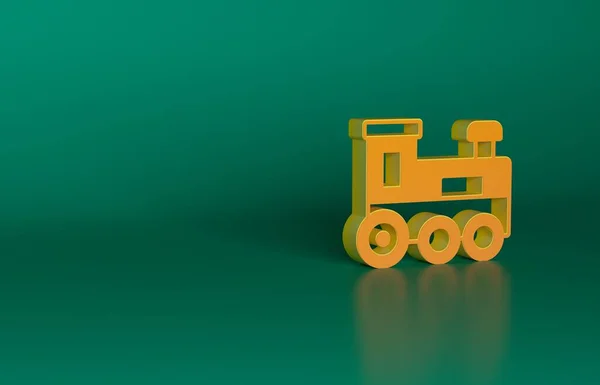 Orange Toy train icon isolated on green background. Minimalism concept. 3D render illustration.