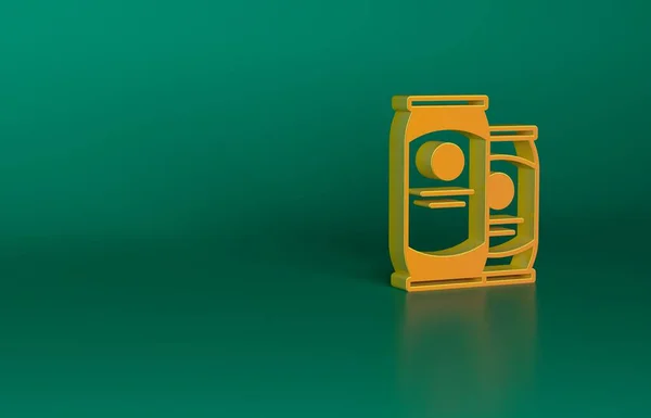 オレンジビールは緑の背景に隔離されたアイコンができる 最小限の概念 3Dレンダリング図 — ストック写真