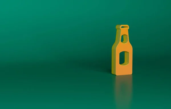 緑の背景に隔離されたオレンジビールボトルのアイコン 最小限の概念 3Dレンダリング図 — ストック写真