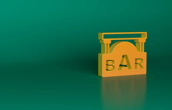橙色街道标牌上刻有酒吧图标 绿色背景孤立 适用于酒吧 咖啡店 餐厅等广告场所 最低纲领的概念 3D渲染说明 — 图库照片
