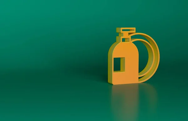 オレンジ緑色の背景に隔離された液体ボトルとプレートのアイコンを洗います 食器洗浄用の液体洗剤 最小限の概念 3Dレンダリング図 — ストック写真