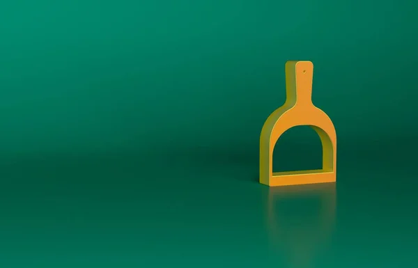 緑の背景に孤立オレンジDustpanアイコン クリーニングスクープサービス 最小限の概念 3Dレンダリング図 — ストック写真