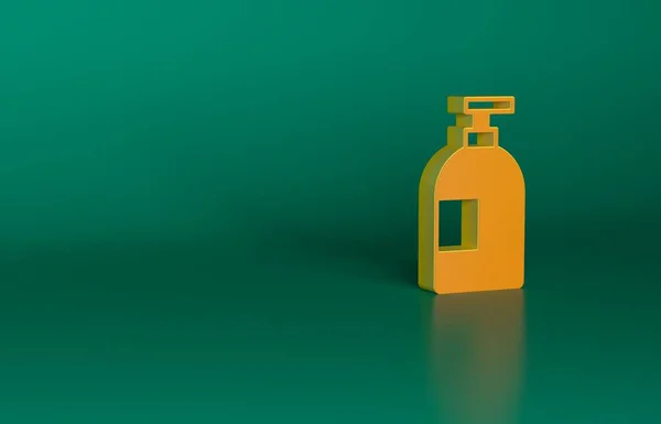 Orange Dishwashing Icono Botella Líquido Aislado Sobre Fondo Verde Detergente — Foto de Stock