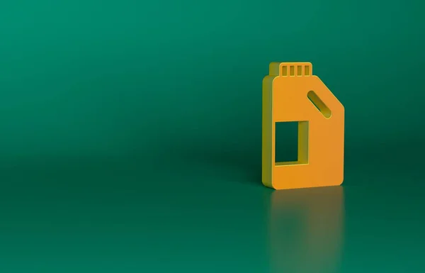 洗濯洗剤 漂白剤 食器洗浄液 または緑の背景に隔離された別の洗浄剤アイコンのためのオレンジプラスチックボトル 最小限の概念 3Dレンダリング図 — ストック写真