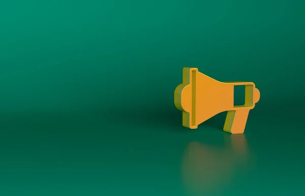 緑の背景に隔離されたオレンジ色のメガホンアイコン スピーカーサイン 最小限の概念 3Dレンダリング図 — ストック写真