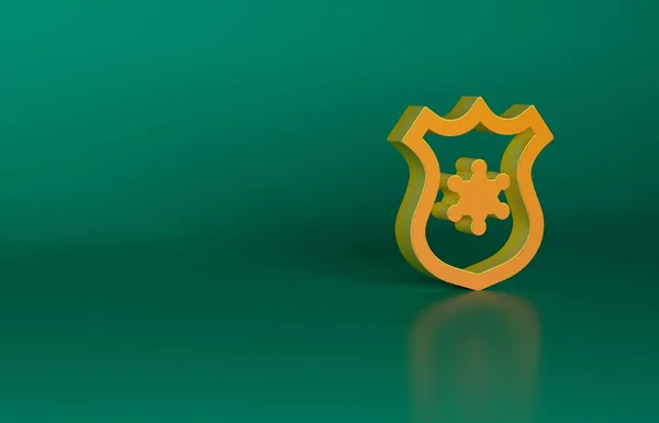 Orange Police badge icon isolated on green background. Sheriff badge sign. Minimalism concept. 3D render illustration.