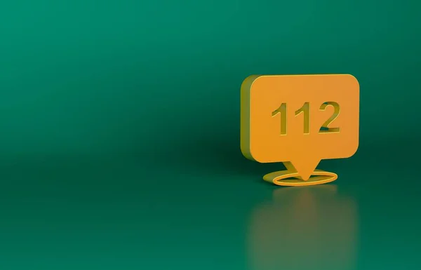 Acil Arama 112 Simgesi Olan Turuncu Telefon Yeşil Arka Planda — Stok fotoğraf