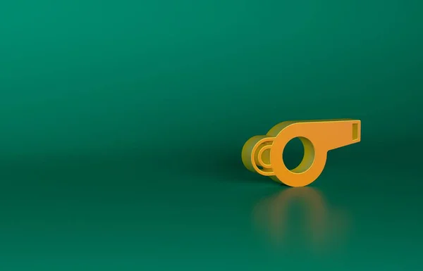 緑の背景に隔離されたオレンジのホイッスルアイコン シンボルを参照 フィットネスとスポーツの看板 最小限の概念 3Dレンダリング図 — ストック写真