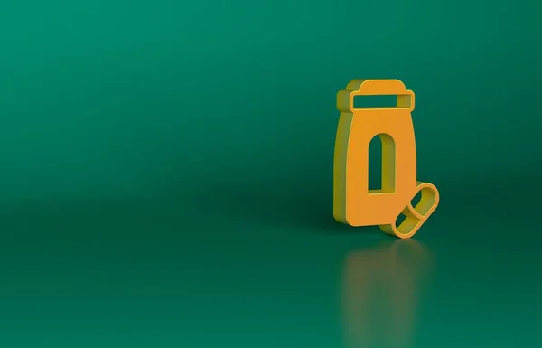 緑の背景に隔離されたオレンジ鎮静剤のアイコン 最小限の概念 3Dレンダリング図 — ストック写真