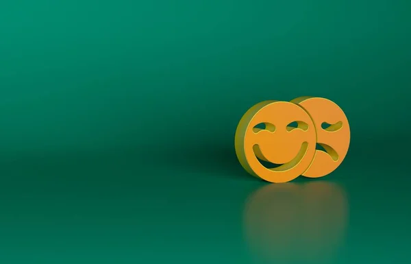 Orange Comedy and tragedy theatrical masks icon isolated on green background. Minimalism concept. 3D render illustration.