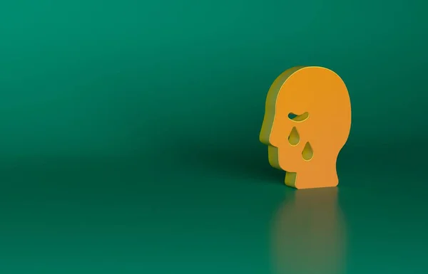 橙色人墓葬悲痛的象征 孤立在绿色的背景上 死亡的情感 最低纲领的概念 3D渲染说明 — 图库照片