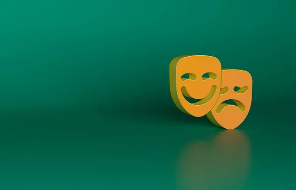 Orange Comedy and tragedy theatrical masks icon isolated on green background. Minimalism concept. 3D render illustration.