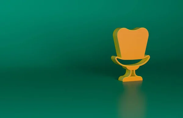 橙色扶手椅图标孤立在绿色背景 最低纲领的概念 3D渲染说明 — 图库照片