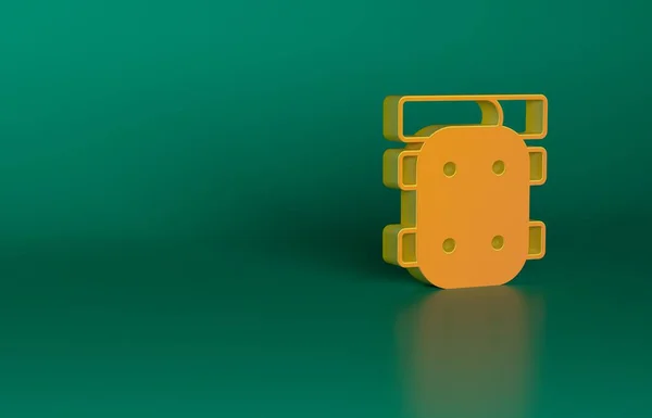 橙色膝垫图标孤立在绿色背景 极限运动 自行车 滑旱冰保护装备 最低纲领的概念 3D渲染说明 — 图库照片