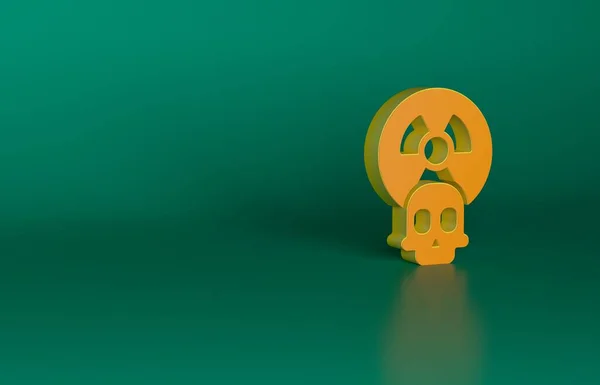 Orange Radioactive icon isolated on green background. Radioactive toxic symbol. Radiation hazard sign. Minimalism concept. 3D render illustration.