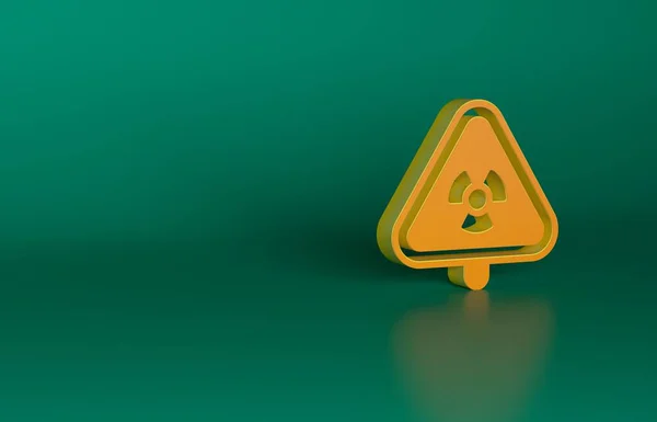 Orange Triangle sign with radiation symbol icon isolated on green background. Minimalism concept. 3D render illustration.