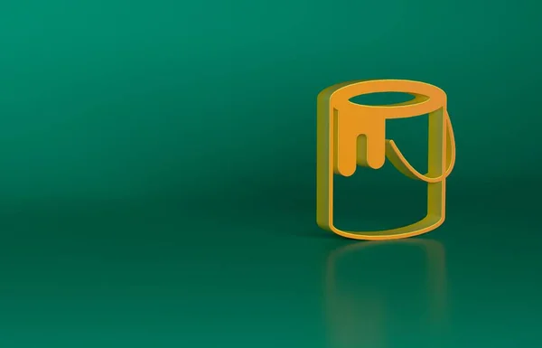 橙色油漆桶图标孤立在绿色背景 最低纲领的概念 3D渲染说明 — 图库照片