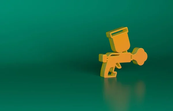 オレンジ緑の背景に隔離されたスプレー銃のアイコンをペイント 最小限の概念 3Dレンダリング図 — ストック写真