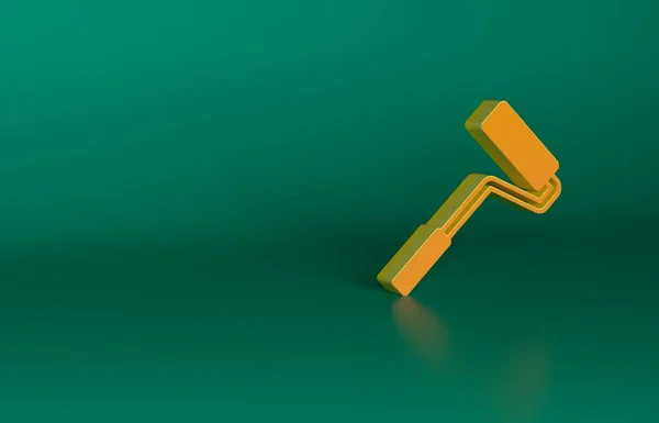 緑の背景に隔離されたオレンジペイントローラーブラシアイコン 最小限の概念 3Dレンダリング図 — ストック写真