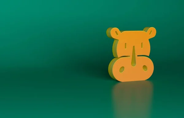 橙色犀牛图标孤立在绿色背景 动物的象征最低纲领的概念 3D渲染说明 — 图库照片
