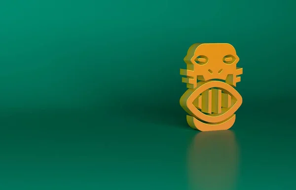 Orange Mexican mayan or aztec mask icon isolated on green background. Minimalism concept. 3D render illustration.