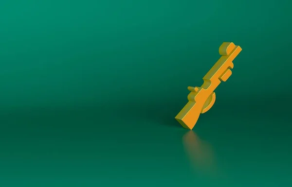 Yeşil Arka Planda Izole Edilmiş Turuncu Silahı Ikonu Tüfeği Minimalizm — Stok fotoğraf