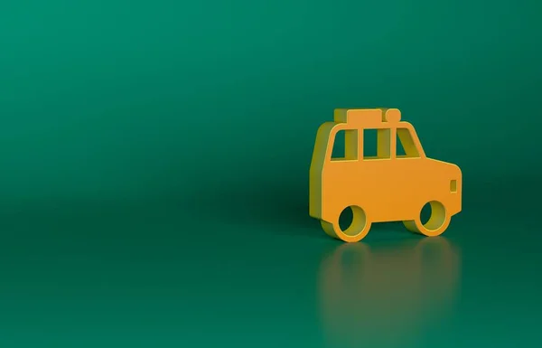 Иконка Оранжевого Автомобиля Выделена Зеленом Фоне Концепция Минимализма Рендеринг — стоковое фото
