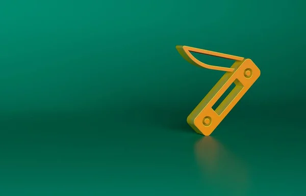 Orange Swiss army knife icon isolated on green background. Multi-tool, multipurpose penknife. Multifunctional tool. Minimalism concept. 3D render illustration.