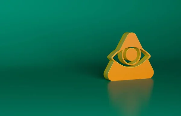 オレンジメイソンのシンボル緑の背景に隔離された神のアイコンのすべてを見る目 三角形のプロビデンスの目 最小限の概念 3Dレンダリング図 — ストック写真