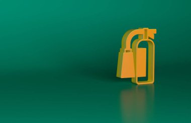 Yeşil arka planda izole edilmiş turuncu yangın söndürme ikonu. Minimalizm kavramı. 3 Boyutlu resimleme.