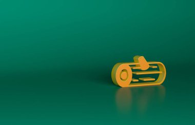 Turuncu tahta kütük simgesi yeşil arkaplanda izole edildi. Yakacak odun yığını. Minimalizm kavramı. 3 Boyutlu resimleme.