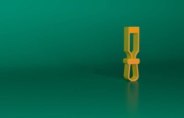 Odun simgesi için turuncu keski aracı yeşil arkaplanda izole edildi. Minimalizm kavramı. 3 Boyutlu resimleme.