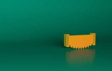 İki elli turuncu testere ikonu yeşil arka planda izole edildi. Minimalizm kavramı. 3 Boyutlu resimleme.