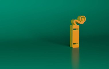 Yeşil arka planda turuncu dinamit çubuğu ikonu izole edildi. Saatli bomba - patlama tehlikesi kavramı. Minimalizm kavramı. 3 Boyutlu resimleme.