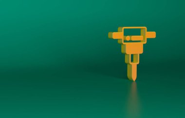 Orange İnşaat kaya matkabı ikonu yeşil arka planda izole edildi. Minimalizm kavramı. 3 Boyutlu resimleme.