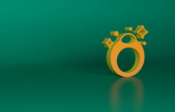 Orange Fantasy magic stone ring with gem icon isolated on green background. Minimalism concept. 3D render illustration.