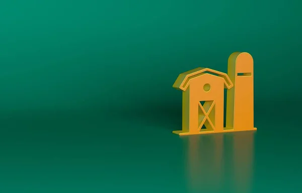 Orange Gård Hus Ikon Isolerad Grön Bakgrund Minimalistiskt Koncept Render — Stockfoto