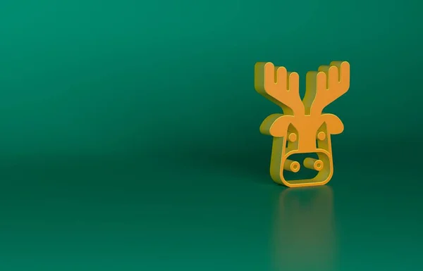 Orange Deer head with antlers icon isolated on green background. Minimalism concept. 3D render illustration.