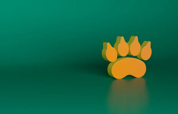 Orange Bear paw footprint icon isolated on green background. Minimalism concept. 3D render illustration.