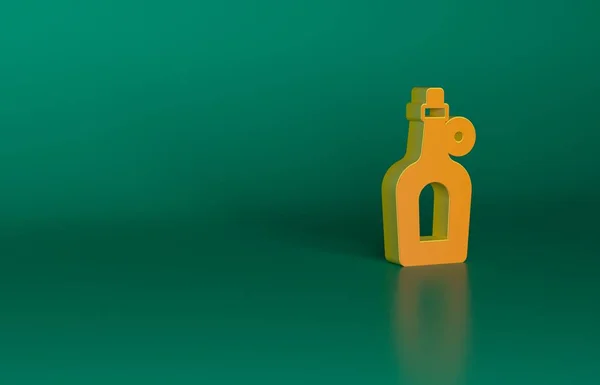 Orangefarbene Flasche Ahornsirup Auf Grünem Hintergrund Minimalismus Konzept Darstellung — Stockfoto