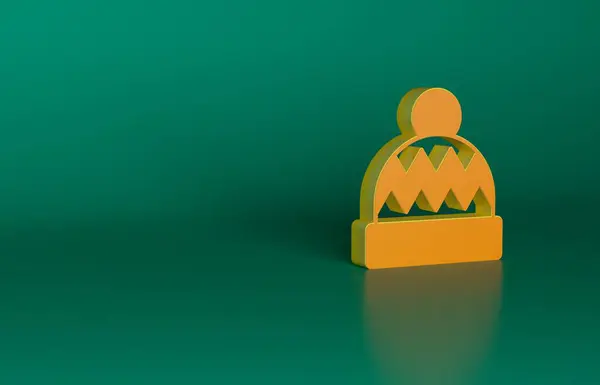 Иконка Оранжевой Шапки Выделена Зеленом Фоне Концепция Минимализма Рендеринг — стоковое фото